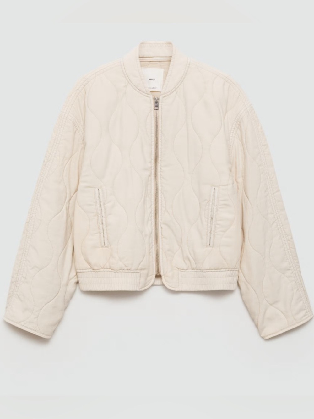Mango Quilted Bomber Jacket in Cream